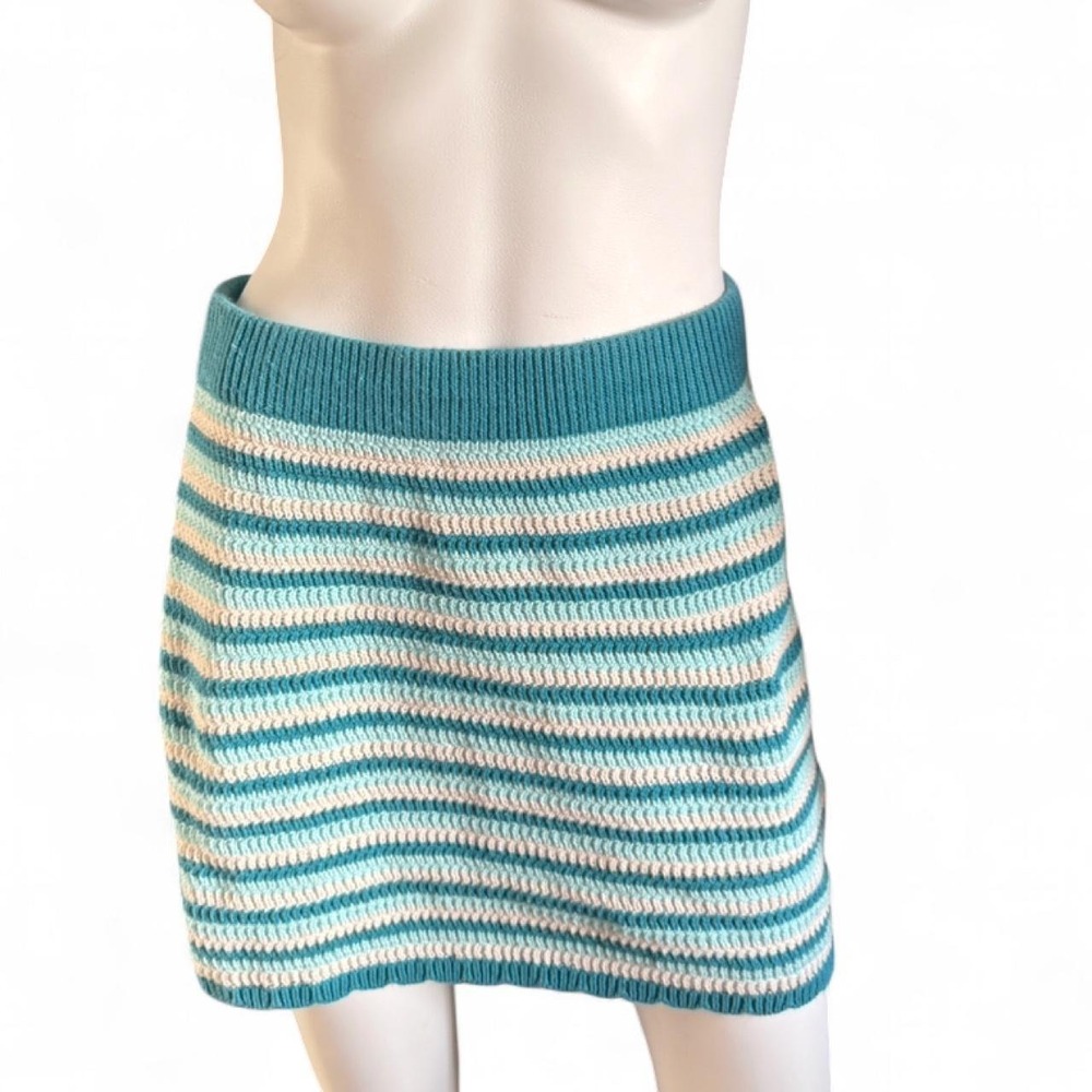 Wild Fable Blue Striped Crochet Knit Mini Skirt Coastal Y2K Beach Vacation